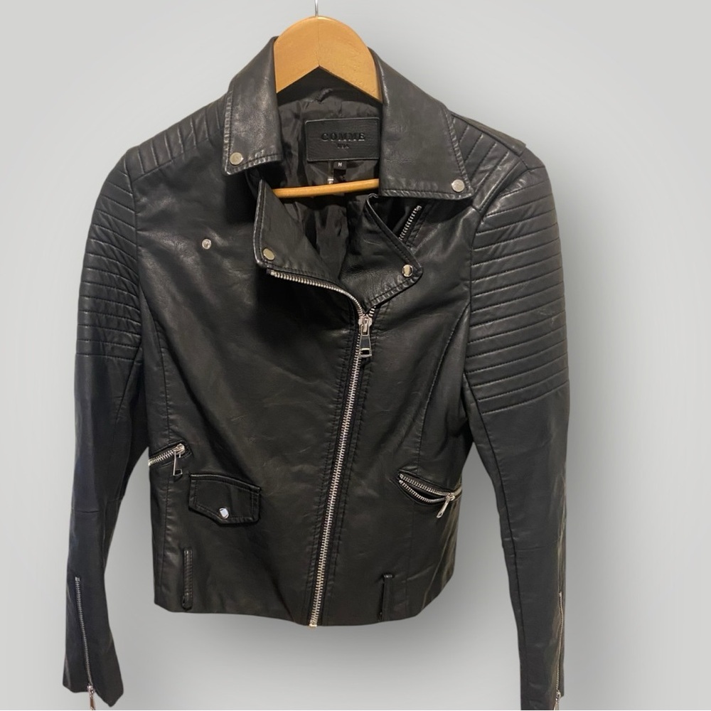 Comme USA Black Faux Leather Moto Jacket Biker Street M